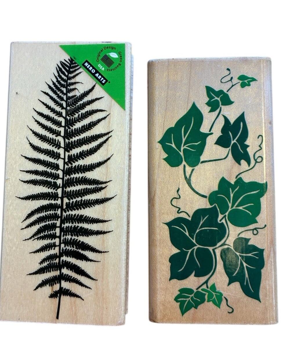 2 Rubber Stamps Ivy Leaves Vines Fern Foliage Shabby Chic Cottage Farmhouse Arts
